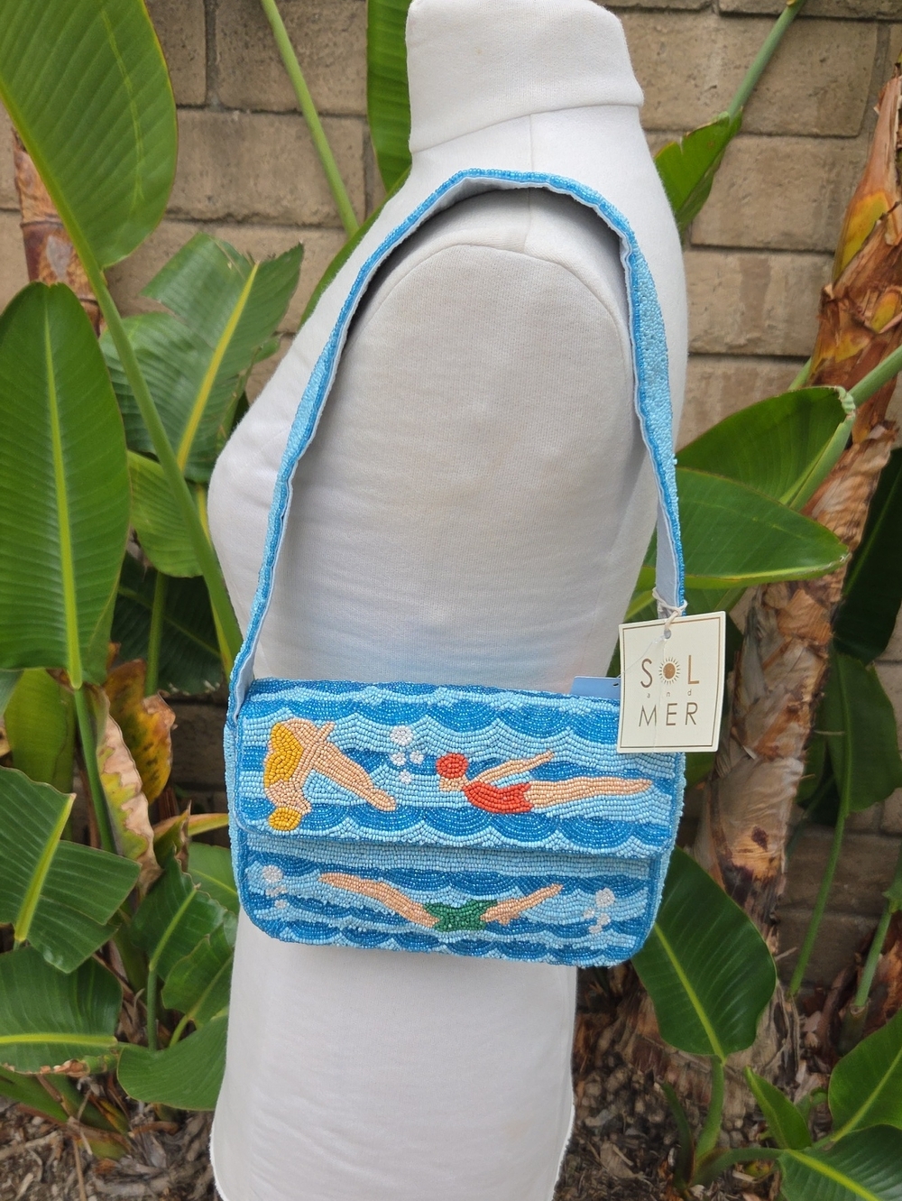 NWT Sol And Mer Blue Beaded Swimmer Shoulder Bag Retro Synchro Swim